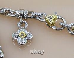 Judith Ripka Pink Quartz Pendant Link Chain Necklace in Sterling 925 &18K Sz16.5