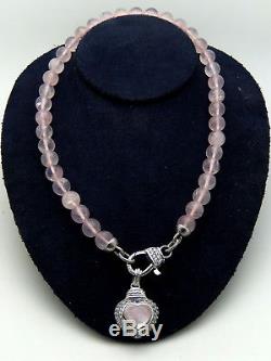 Judith Ripka Rose Quartz Heart Beaded Necklace in Sterling Silver, 18in