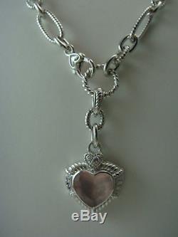 Judith Ripka Sterling Silver 18 Rose Quartz Pink 2 Heart Diamonique Necklace