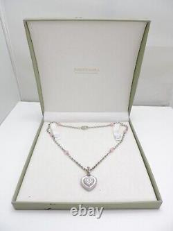 Judith Ripka sterling silver Rose Quartz heart pendant necklace in box