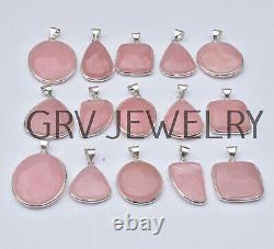 Jupiter 1000pcs Rose Quartz Gemstone Bezel Pendant Lot 925 Silver Overlay WH-8