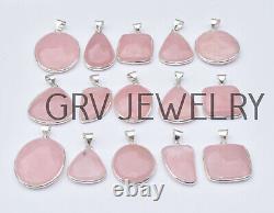 Jupiter 1000pcs Rose Quartz Gemstone Bezel Pendant Lot 925 Silver Overlay WH-8