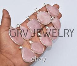 Jupiter 1000pcs Rose Quartz Gemstone Bezel Pendant Lot 925 Silver Overlay WH-8