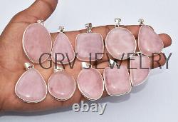 Jupiter 1000pcs Rose Quartz Gemstone Bezel Pendant Lot 925 Silver Overlay WH-8