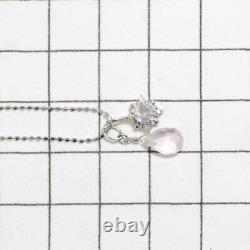 K10WG Rose Quartz Labradorite Diamond Pendant Necklace D0.02ct Auth free ship