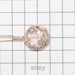 K18PG Rose Quartz Diamond Pendant Necklace D0.420ct Flower Auth free shipping