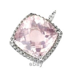 K18WG rose quartz diamond pendant top 11.65ct D0.30ct Auth free shipping from