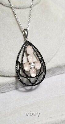 KJC Sterling silver pink quartz black spinel pendant necklace