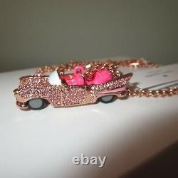 Kate Spade Yours Truly Pink Cadillac Car Long Pendant Rose Necklace-rare