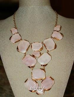 Kate spade new york stepping stones rose quartz pink necklace statement bib gems
