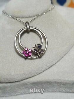 Kay Jewelers sterling silver Sapphire Amethyst butterfly flower pendant necklace