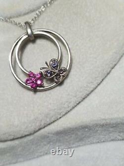 Kay Jewelers sterling silver Sapphire Amethyst butterfly flower pendant necklace