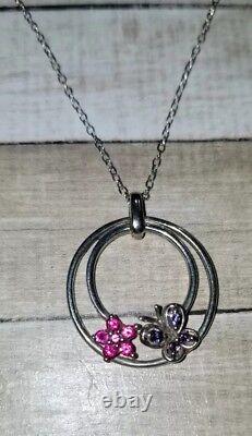 Kay Jewelers sterling silver Sapphire Amethyst butterfly flower pendant necklace