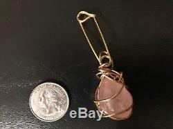 Kazuko Rare Pink Rose Quartz Wire Wrapped with Pin Pendant