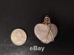 Kazuko Rose Quartz Gold Wire Wrapped Heart Pendant With Pin