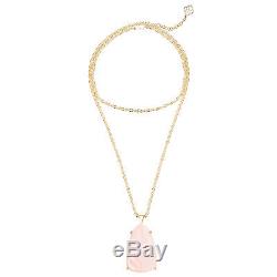 Kendra Scott Rose Quartz Pink Sandra Pendant Gold Necklace