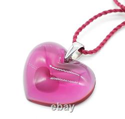 LALIQUE Heart Necklace Pendant Crystal Pink Authentic Used withbox