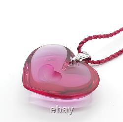 LALIQUE Heart Necklace Pendant Crystal Pink Authentic Used withbox