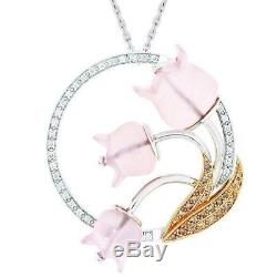 LALIQUE Muguet 18k Gold & Diamonds with Rose Quartz Pendant Necklace