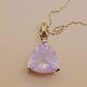 LARGE Rose Quartz Trillion Cut Pendant Vintage 9CT Gold with Chain, 5.56 grams