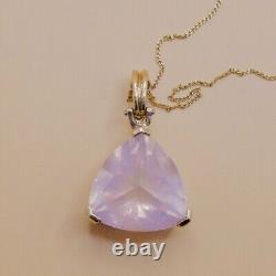 LARGE Rose Quartz Trillion Cut Pendant Vintage 9CT Gold with Chain, 5.56 grams