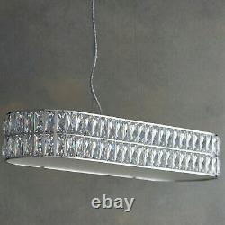 LED Ceiling Pendant Light 25W Warm White CHROME & CRYSTAL Wide Bar Table Lamp