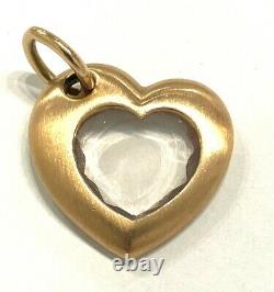 LESTER LAMPERT Heart CHARM PENDANT 14k Rose Gold and Clear Quartz