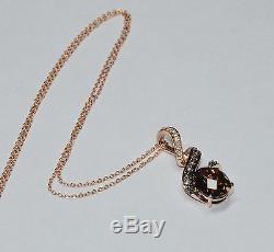 LEVIAN 14K Rose Gold Necklace Smokey Quartz Pendant Chocolate Vanilla Diamonds