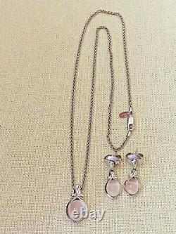 LORENZO JEWELRY Rose Quartz Sterling Silver Necklace Pendant Earrings Set CISG