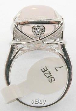 Ladies Silver Rose Quartz Micro Set Cubic Zirconia Ring Earrings Pendant