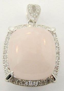 Ladies Silver Rose Quartz Micro Set Cubic Zirconia Ring Earrings Pendant
