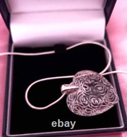 Lalique Clear Roses Stunning Heart Pendant Sterling Silver Chain Bnb