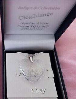 Lalique Clear Roses Stunning Heart Pendant Sterling Silver Chain Bnb