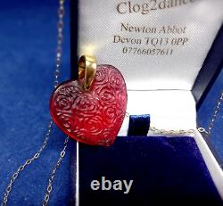 Lalique Clear Roses Stunning Heart Pendant Sterling Silver Chain Bnb