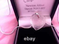 Lalique Necklace Clear Roses Stunning Heart Pendant Sterling Silver Chain Bnb