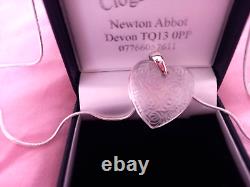 Lalique Necklace Clear Roses Stunning Heart Pendant Sterling Silver Chain Bnb