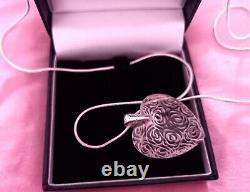 Lalique Necklace Clear Roses Stunning Heart Pendant Sterling Silver Chain Bnb