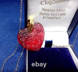Lalique Necklace Red Or Clear Roses Stunning Heart Pendant 9ct Gold Chain Bnb