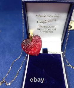 Lalique Necklace Red Roses Stunning Heart Pendant 9ct Gold Chain Bnb