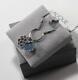 Lalique Rose Flower Crystal 925 Sterling Silver Enamel Necklace 2 Pendant Charm