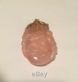 Large 14K Yellow Gold Pendant With Large Carved Rose Quartz