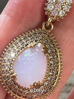 Large 5 Ct Natural DIAMOND & Rose QUARTZ Solid 925 & 14K Gold Necklace pink gp