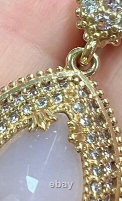 Large 5 Ct Natural DIAMOND & Rose QUARTZ Solid 925 & 14K Gold Necklace pink gp