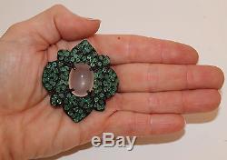 Large Brooch / Pendant Smaragd, Rose quartz geschwärztes Sterling 925 Silber