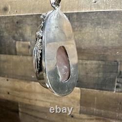 Large Cabichon Pink Rose Quartz Pendant Set In Sterling Silver 925 Marked