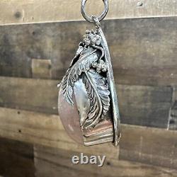 Large Cabichon Pink Rose Quartz Pendant Set In Sterling Silver 925 Marked