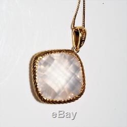 Large Checker Cut Rose Quartz 9ct Yellow Gold Pendant and 17 Chain Necklace
