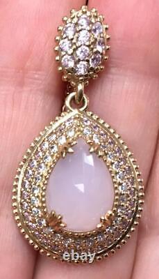 Large Natural Rose quartz & diamond pendant Solid 925 & 14K gold Y GP Necklace