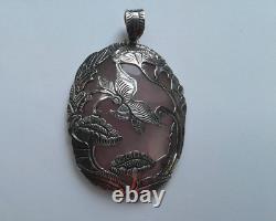 Large Ornate Handmade Balinese Silver & Rose Quartz Gemstone Pendant Bead, 5.5cm