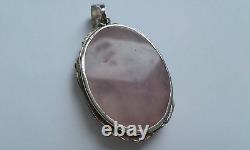 Large Ornate Handmade Balinese Silver & Rose Quartz Gemstone Pendant Bead, 5.5cm